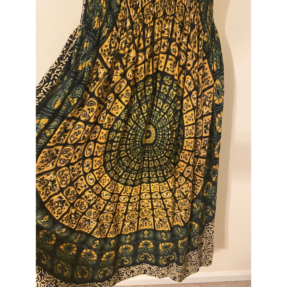 Peaceful People Sundress Womens Size S Smocked Midi Black Yellow Green - Picture 3 of 6